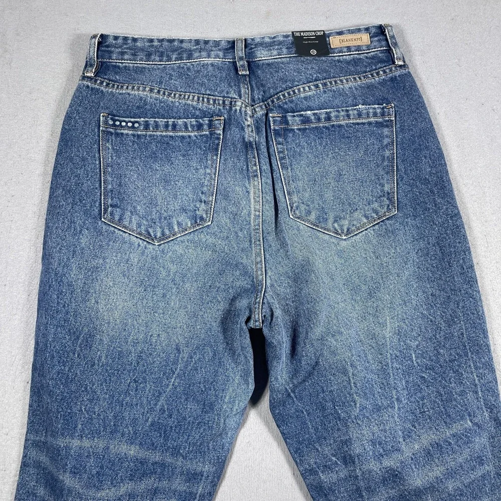 BlankNYC The Madison Crop Jeans Women 28 Blue Distressed High Rise Raw Hem NWT‎